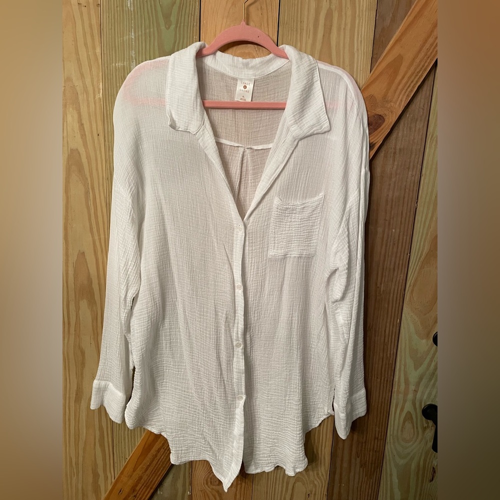Shade & Shore White Gauze Swimsuit Cover Up  Size XL